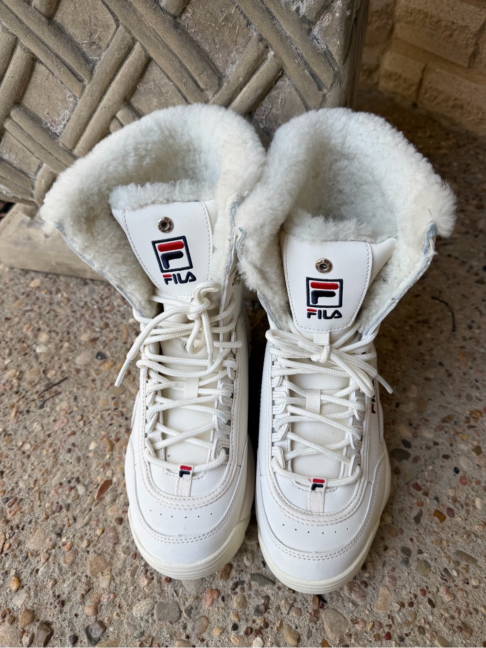 FILA White Lace-Up Shearling-Trim Women's Boots